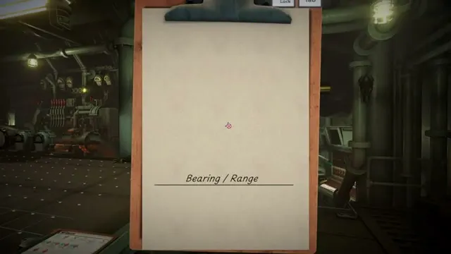 IRON NEST clipboard open to a bearing and range report beside the operator stations.