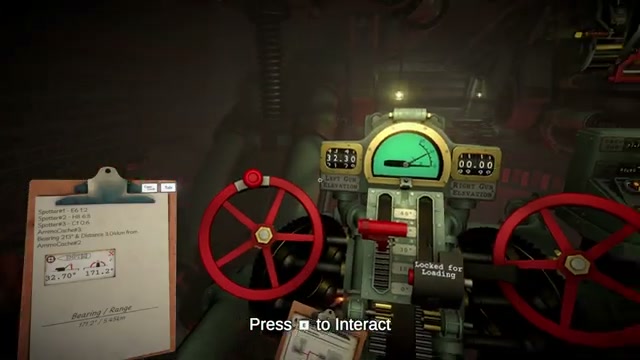 IRON NEST gun controls with elevation gauges and the loading lock indicator visible.
